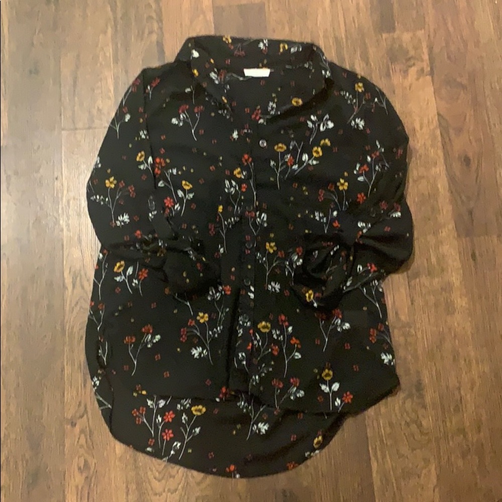 Black and floral button up